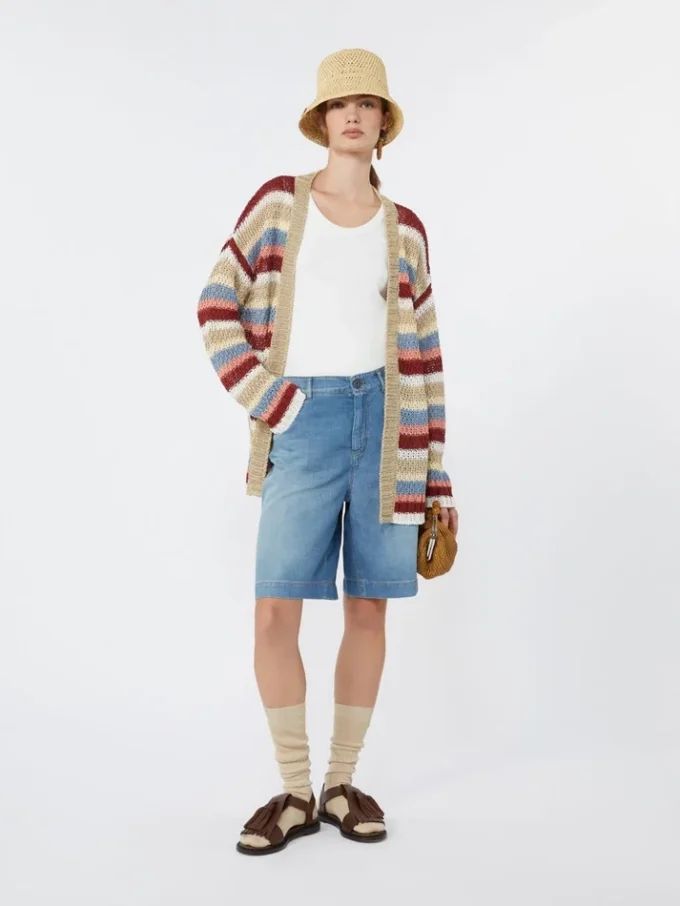 Strickjacke aus Leinen mit Gürtel, kirschrot Strickjacke aus Leinen mit Gürtel, kirschrot