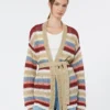 Strickjacke aus Leinen mit Gürtel, kirschrot Strickjacke aus Leinen mit Gürtel, kirschrot