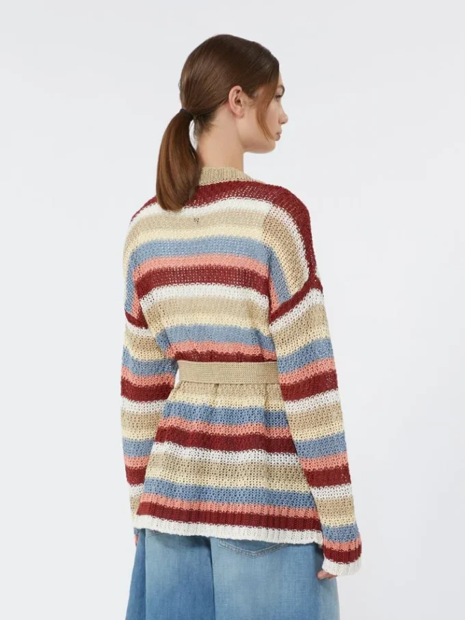 Strickjacke aus Leinen mit Gürtel, kirschrot Strickjacke aus Leinen mit Gürtel, kirschrot