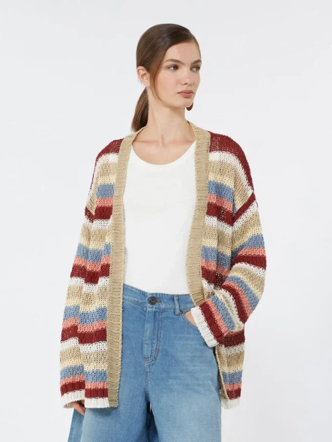 Strickjacke aus Leinen mit Gürtel, kirschrot Strickjacke aus Leinen mit Gürtel, kirschrot
