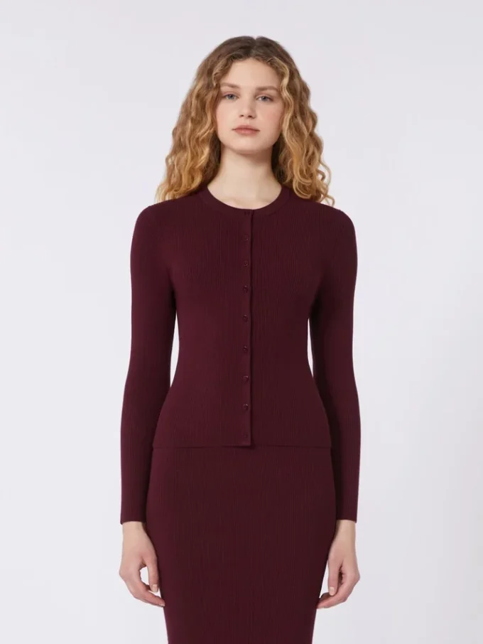 Strickjacke aus Viskose mit Rippmuster, bordeauxrot Strickjacke aus Viskose mit Rippmuster, bordeauxrot