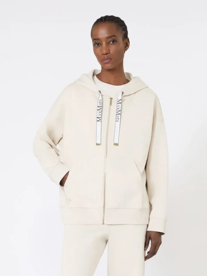 Sweatshirt aus technischem Jersey mit Reißverschluss, Ecru Sweatshirt aus technischem Jersey mit Reißverschluss, Ecru