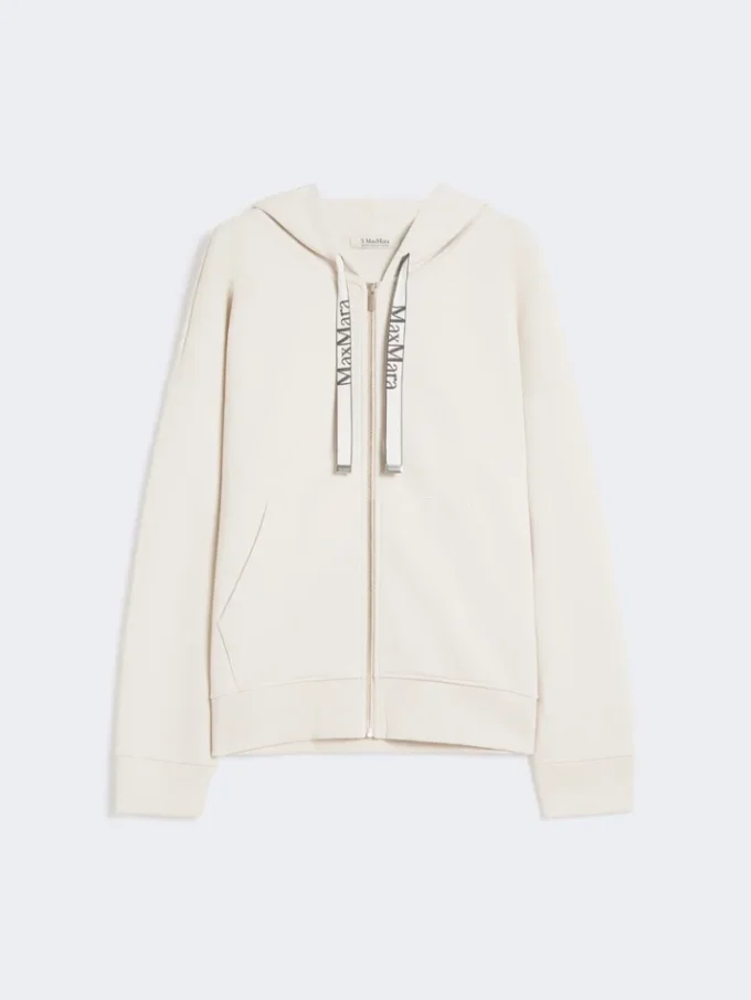 Sweatshirt aus technischem Jersey mit Reißverschluss, Ecru Sweatshirt aus technischem Jersey mit Reißverschluss, Ecru