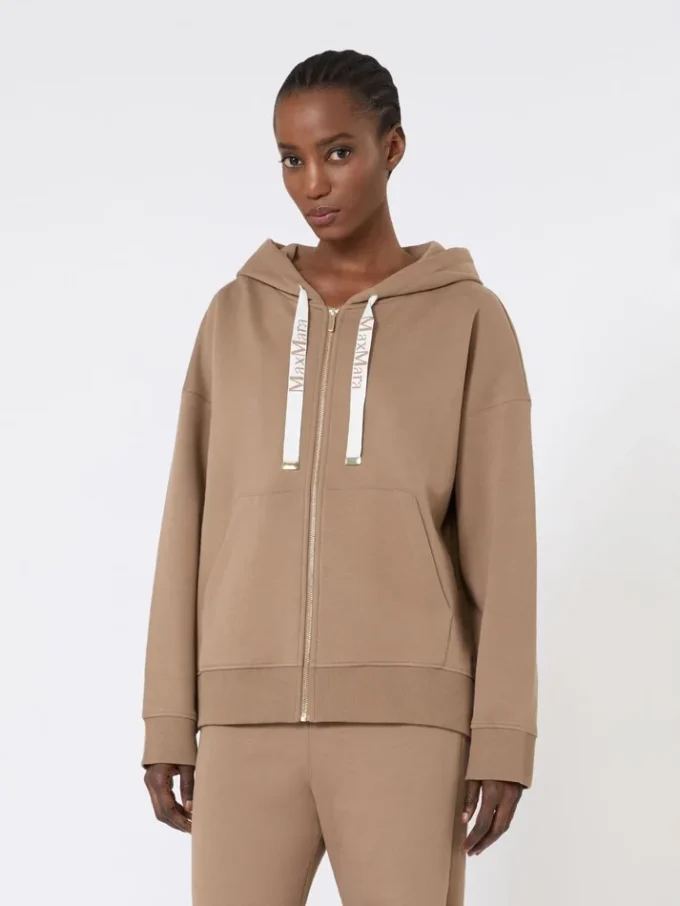 Sweatshirt aus technischem Jersey mit Reißverschluss, kamelfarben Sweatshirt aus technischem Jersey mit Reißverschluss, kamelfarben