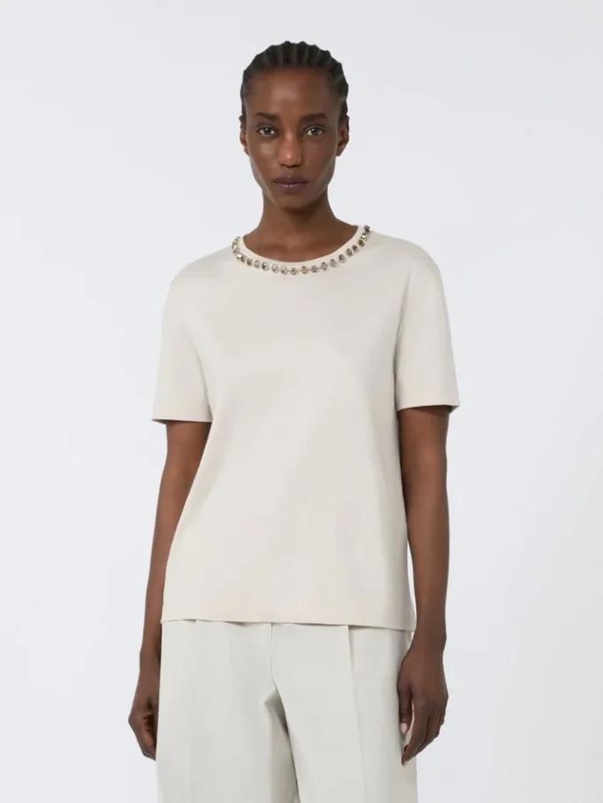 T-Shirt aus Baumwolle und Modal, beige T-Shirt aus Baumwolle und Modal, beige