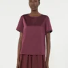 T-Shirt aus Satin und Jersey, bordeauxrot T-Shirt aus Satin und Jersey, bordeauxrot