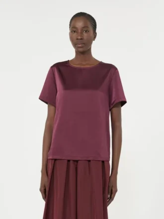 T-Shirt aus Satin und Jersey, bordeauxrot