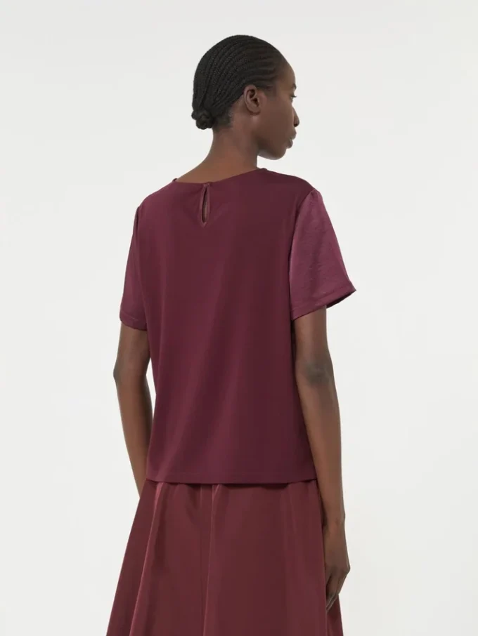 T-Shirt aus Satin und Jersey, bordeauxrot T-Shirt aus Satin und Jersey, bordeauxrot