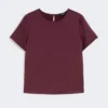 T-Shirt aus Satin und Jersey, bordeauxrot T-Shirt aus Satin und Jersey, bordeauxrot