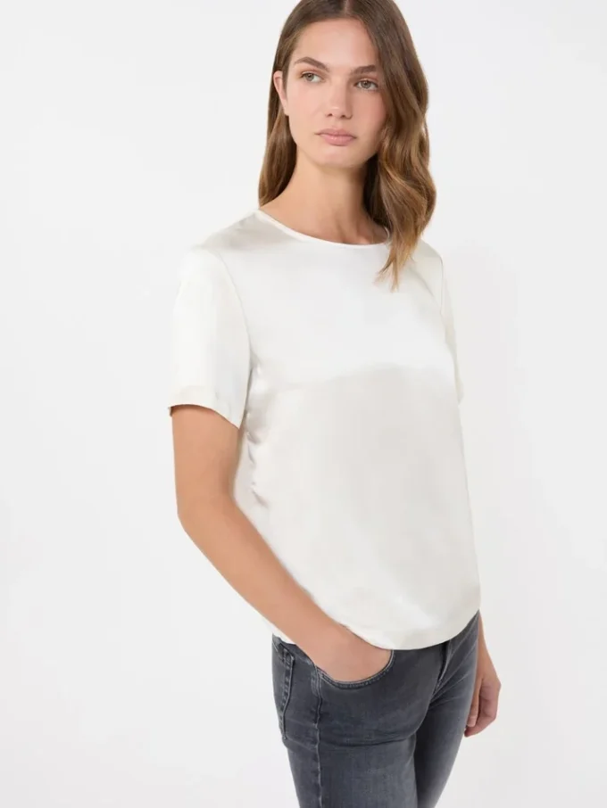 T-Shirt aus Satin und Jersey, Ecru T-Shirt aus Satin und Jersey, Ecru
