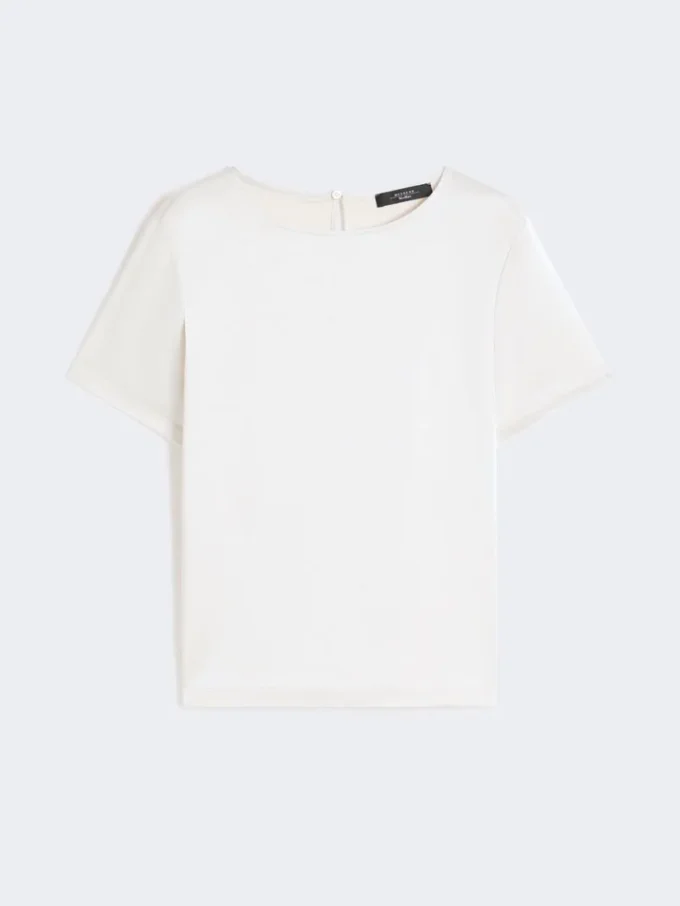 T-Shirt aus Satin und Jersey, Ecru T-Shirt aus Satin und Jersey, Ecru