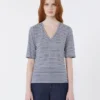 T-Shirt aus Stretch-Leinenjersey mit V-Ausschnitt, ultramarinblau T-Shirt aus Stretch-Leinenjersey mit V-Ausschnitt, ultramarinblau