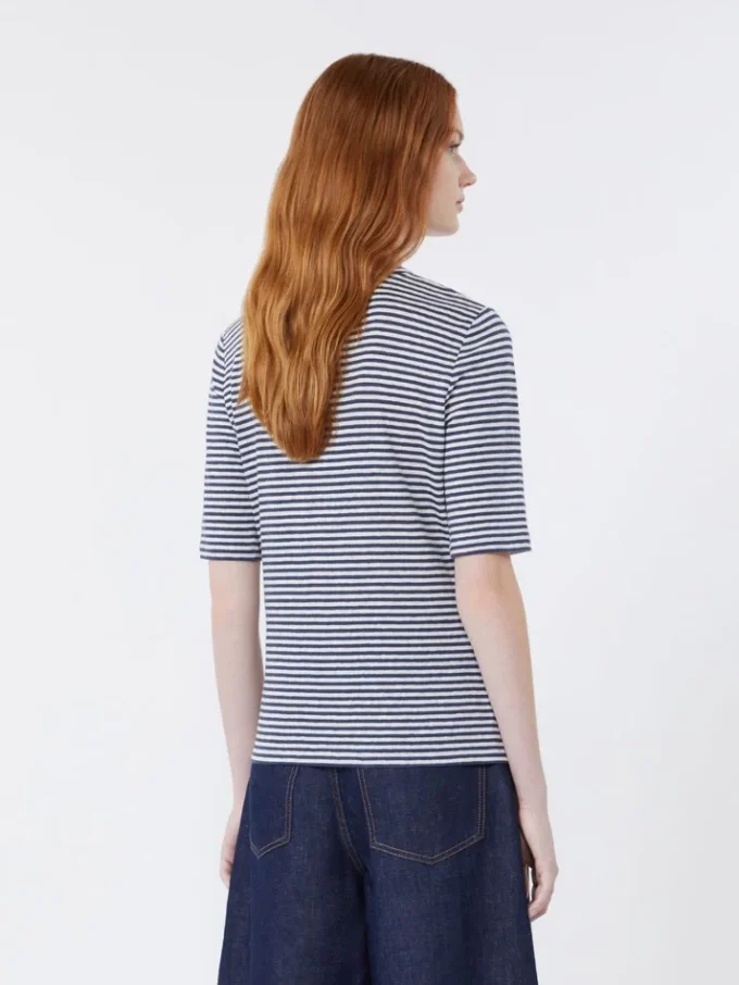 T-Shirt aus Stretch-Leinenjersey mit V-Ausschnitt, ultramarinblau T-Shirt aus Stretch-Leinenjersey mit V-Ausschnitt, ultramarinblau