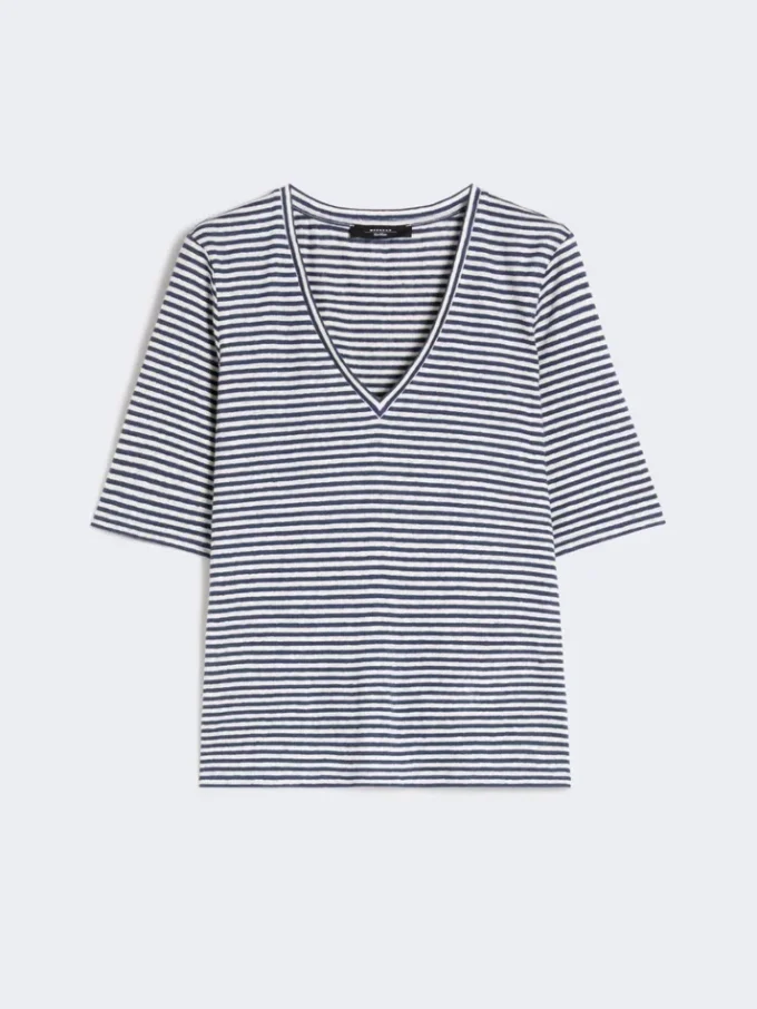 T-Shirt aus Stretch-Leinenjersey mit V-Ausschnitt, ultramarinblau T-Shirt aus Stretch-Leinenjersey mit V-Ausschnitt, ultramarinblau