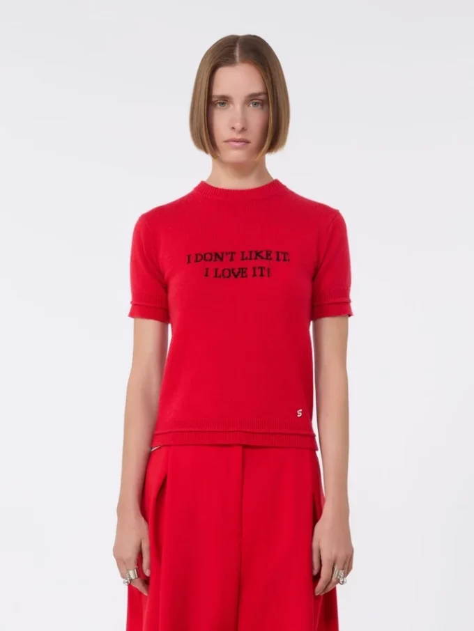 T-Shirt aus Woll- und Kaschmirstrick, rot T-Shirt aus Woll- und Kaschmirstrick, rot