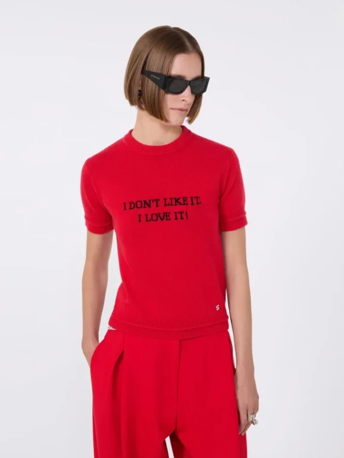 T-Shirt aus Woll- und Kaschmirstrick, rot T-Shirt aus Woll- und Kaschmirstrick, rot