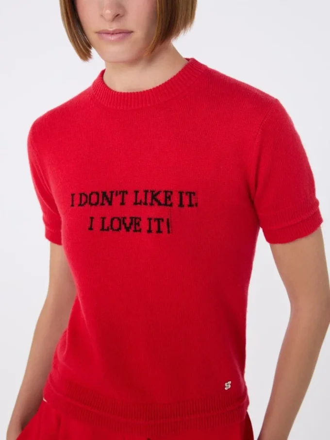 T-Shirt aus Woll- und Kaschmirstrick, rot T-Shirt aus Woll- und Kaschmirstrick, rot