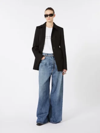 Taillierte Gabardine-Hemdjacke, schwarz