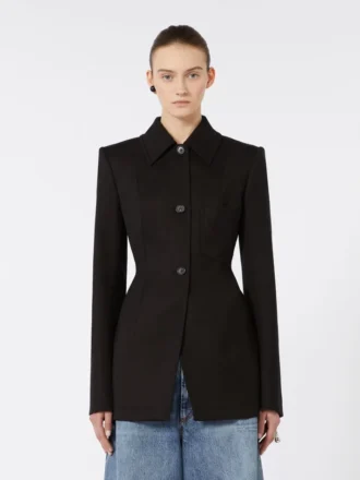 Taillierte Gabardine-Hemdjacke, schwarz