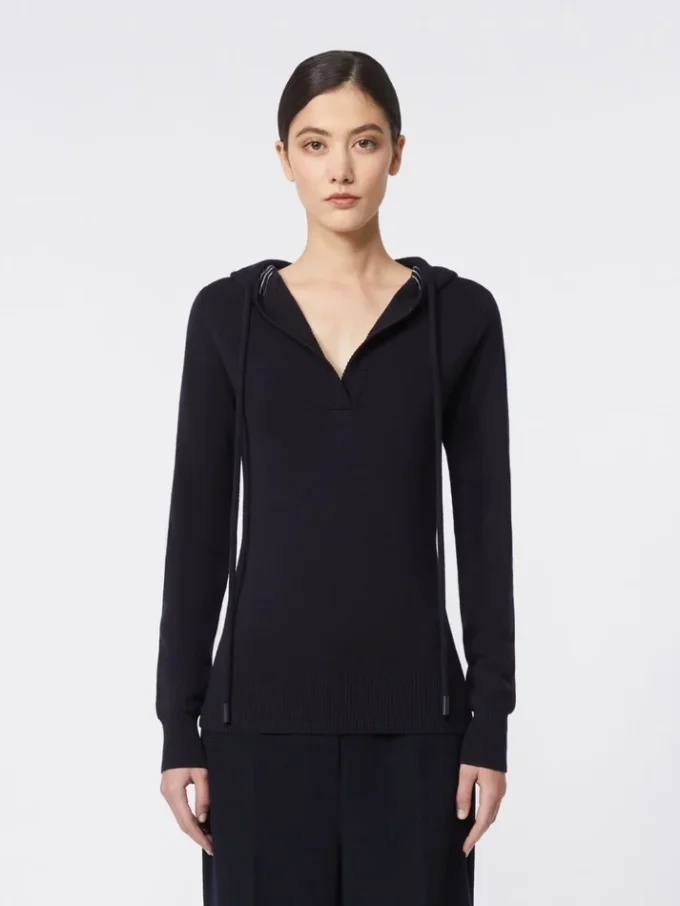 Taillierter Wollpullover, marineblau Taillierter Wollpullover, marineblau