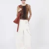 Top aus zwei Materialien mit Animal-Print, beige schattiert Top aus zwei Materialien mit Animal-Print, beige schattiert