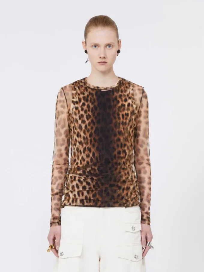 Top aus zwei Materialien mit Animal-Print, beige schattiert Top aus zwei Materialien mit Animal-Print, beige schattiert