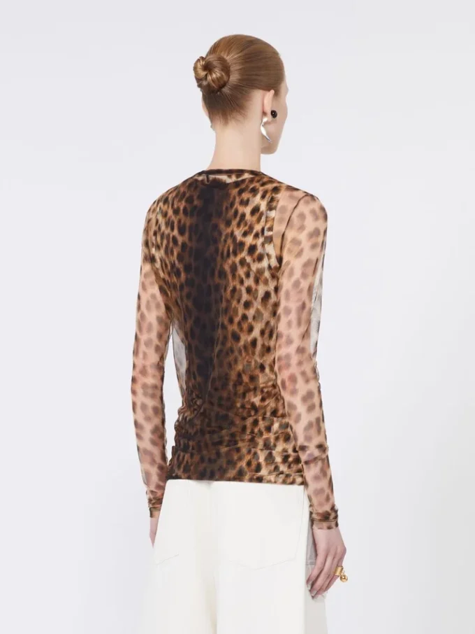 Top aus zwei Materialien mit Animal-Print, beige schattiert Top aus zwei Materialien mit Animal-Print, beige schattiert