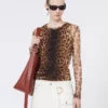 Top aus zwei Materialien mit Animal-Print, beige schattiert Top aus zwei Materialien mit Animal-Print, beige schattiert