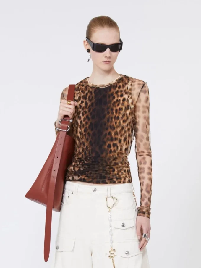 Top aus zwei Materialien mit Animal-Print, beige schattiert Top aus zwei Materialien mit Animal-Print, beige schattiert