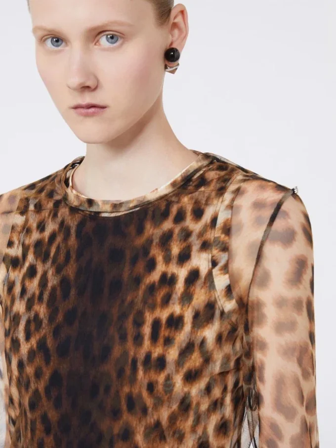 Top aus zwei Materialien mit Animal-Print, beige schattiert Top aus zwei Materialien mit Animal-Print, beige schattiert