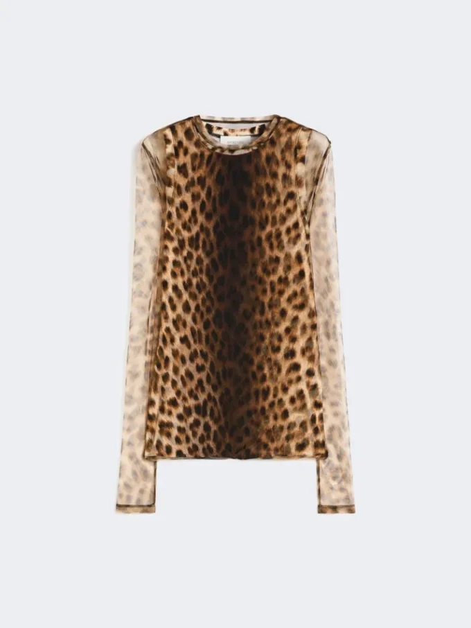 Top aus zwei Materialien mit Animal-Print, beige schattiert Top aus zwei Materialien mit Animal-Print, beige schattiert