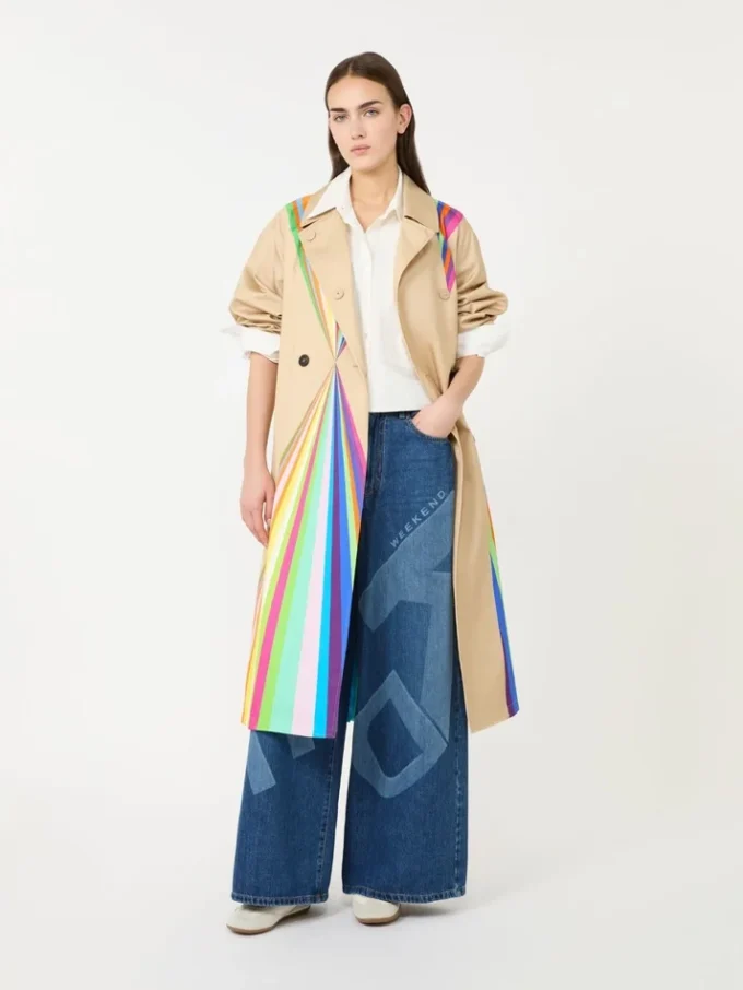 Trenchcoat aus wasserabweisender Baumwolle mit Regenbogenprint, mehrfarbig Trenchcoat aus wasserabweisender Baumwolle mit Regenbogenprint, mehrfarbig