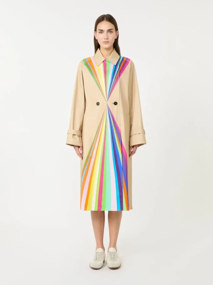 Trenchcoat aus wasserabweisender Baumwolle mit Regenbogenprint, mehrfarbig Trenchcoat aus wasserabweisender Baumwolle mit Regenbogenprint, mehrfarbig