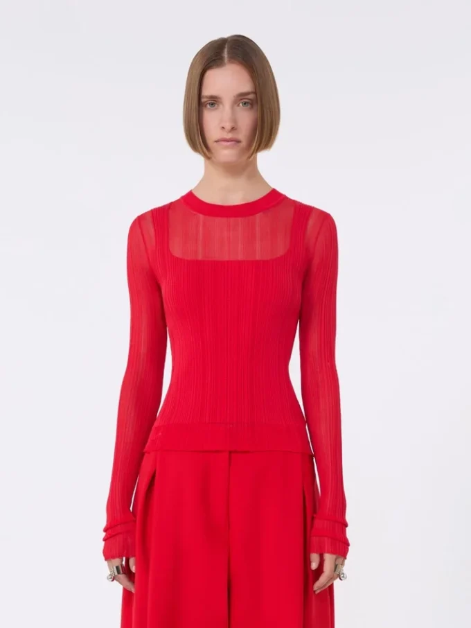 Trompe-l’œil-Pullover aus Viskose, rot Trompe-l’œil-Pullover aus Viskose, rot