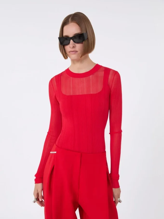 Trompe-l’œil-Pullover aus Viskose, rot Trompe-l’œil-Pullover aus Viskose, rot
