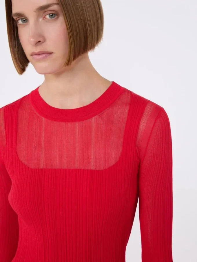 Trompe-l’œil-Pullover aus Viskose, rot Trompe-l’œil-Pullover aus Viskose, rot