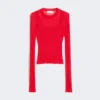 Trompe-l’œil-Pullover aus Viskose, rot Trompe-l’œil-Pullover aus Viskose, rot