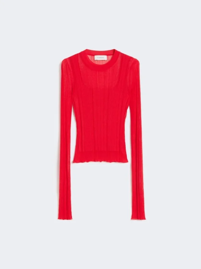 Trompe-l’œil-Pullover aus Viskose, rot Trompe-l’œil-Pullover aus Viskose, rot