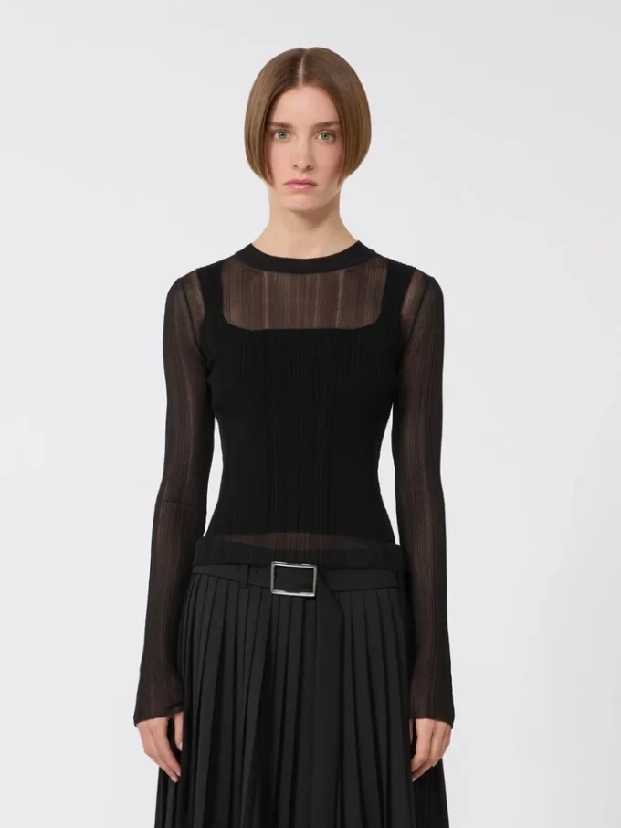 Trompe-l’œil-Pullover aus Viskose, schwarz Trompe-l’œil-Pullover aus Viskose, schwarz