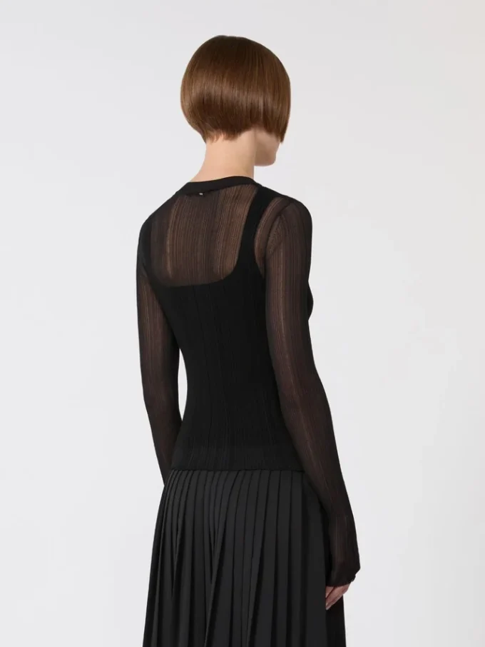 Trompe-l’œil-Pullover aus Viskose, schwarz Trompe-l’œil-Pullover aus Viskose, schwarz