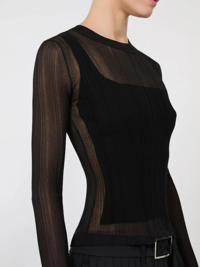 Trompe-l’œil-Pullover aus Viskose, schwarz Trompe-l’œil-Pullover aus Viskose, schwarz