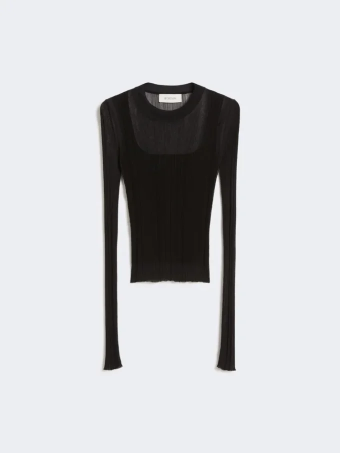 Trompe-l’œil-Pullover aus Viskose, schwarz Trompe-l’œil-Pullover aus Viskose, schwarz