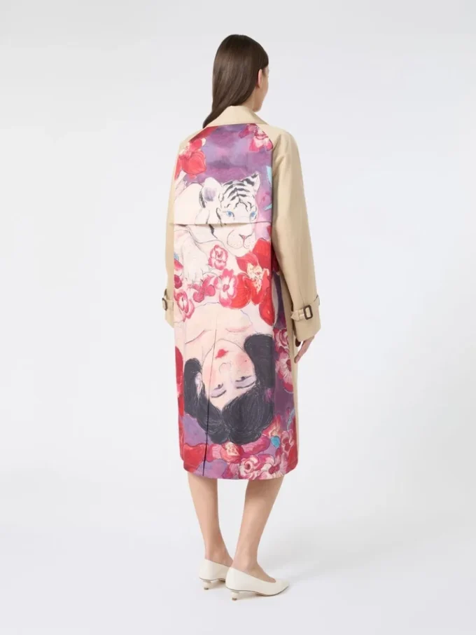 Wasserabweisender Gabardine-Trenchcoat mit Print, Pflaume Wasserabweisender Gabardine-Trenchcoat mit Print, Pflaume