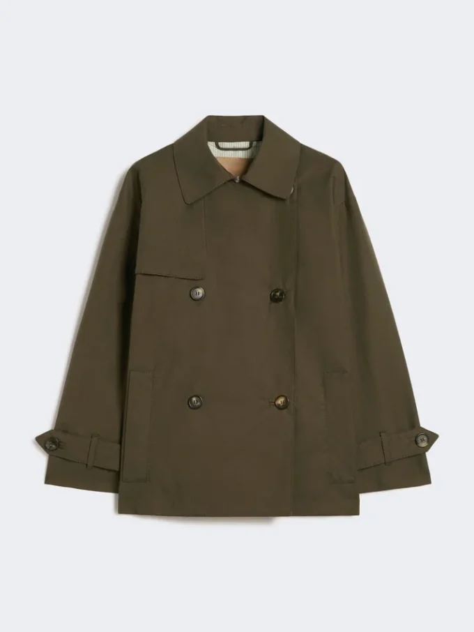Wasserabweisender Trenchcoat aus Baumwolle mit Zweireiher-Schlitz, grün Wasserabweisender Trenchcoat aus Baumwolle mit Zweireiher-Schlitz, grün