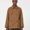Wasserabweisender Trenchcoat aus Baumwolle mit Zweireiher-Schlitz, tabakfarben