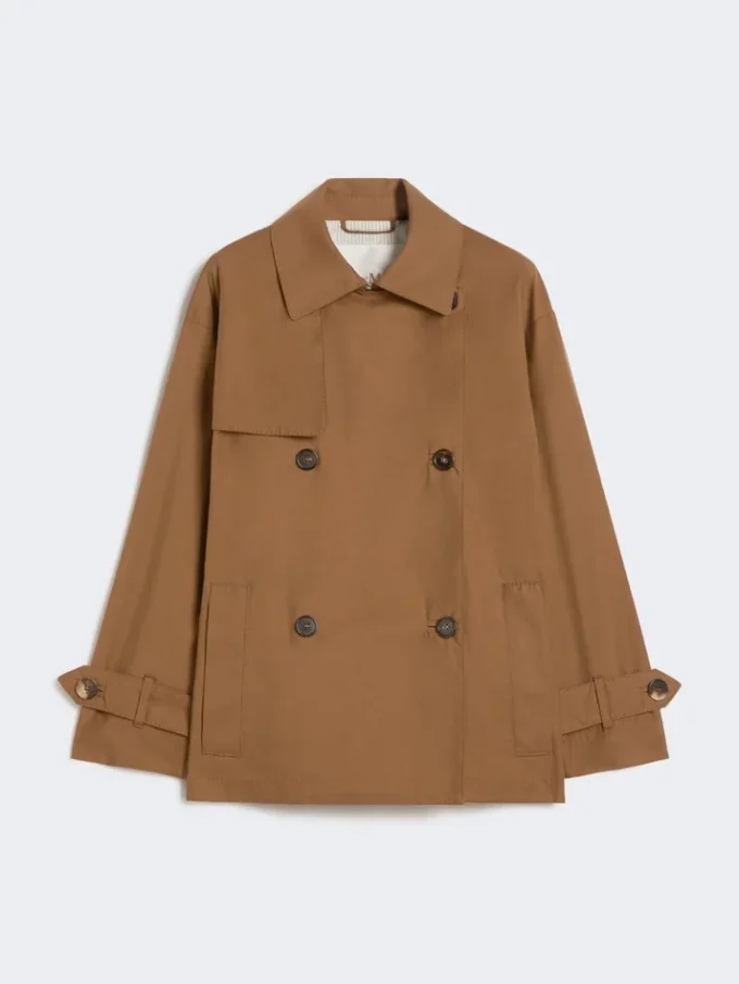 Wasserabweisender Trenchcoat aus Baumwolle mit Zweireiher-Schlitz, tabakfarben