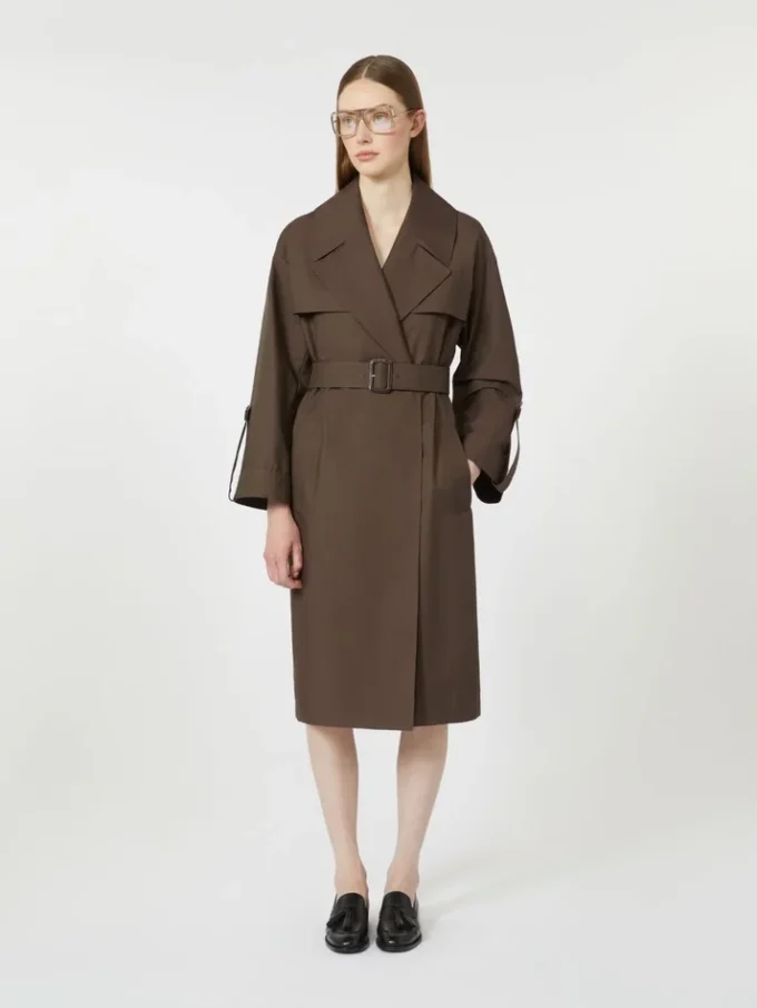 Wasserabweisender Trenchcoat aus Twill mit Gürtel, schokoladenbraun Wasserabweisender Trenchcoat aus Twill mit Gürtel, schokoladenbraun