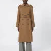 Wasserabweisender Trenchcoat aus Wollgabardine, braun Wasserabweisender Trenchcoat aus Wollgabardine, braun