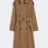 Wasserabweisender Trenchcoat aus Wollgabardine, braun Wasserabweisender Trenchcoat aus Wollgabardine, braun