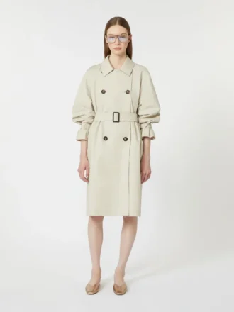 Wasserabweisender Zweireiher-Trenchcoat aus Twill, naturfarben Wasserabweisender Zweireiher-Trenchcoat aus Twill, naturfarben